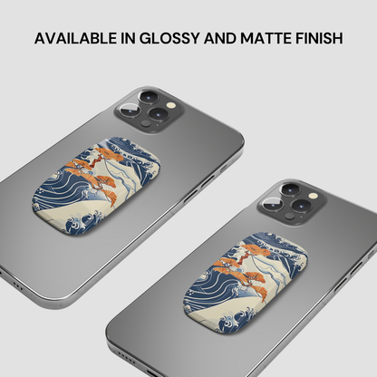 Two phone cases with a wave design on a gray background, text indicating finish options. | Casenari