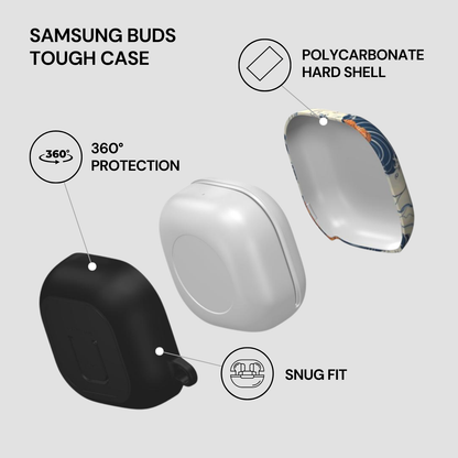 Samsung Buds Tough Case with features highlighted on a gray background