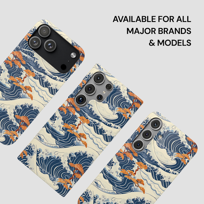 Phone cases with wave and fox pattern on a light gray background | Casenari
