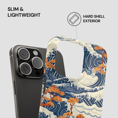 Phone case with wave and floral design on a gray background | Casenari
