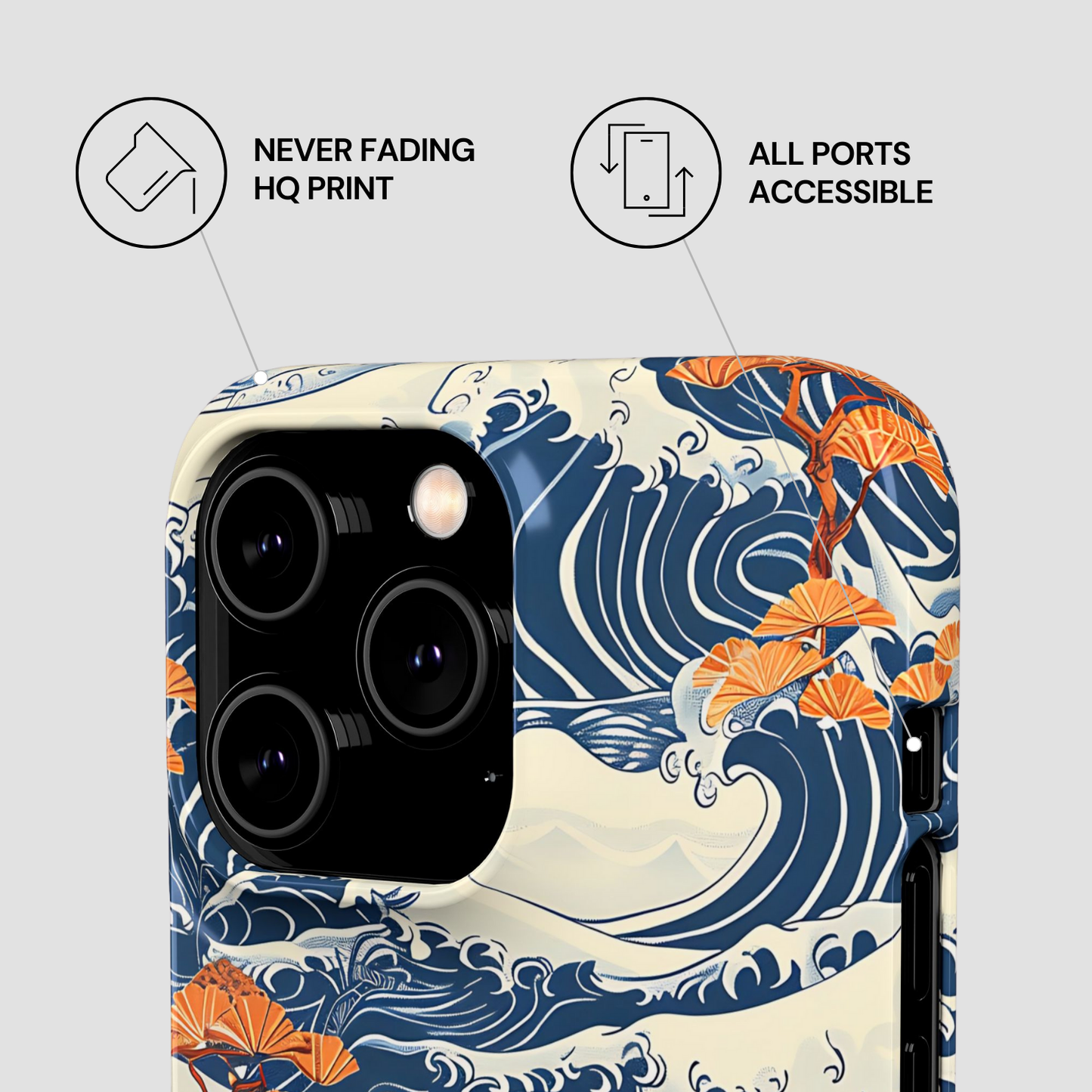 Phone case with wave and fish design on a light gray background | Casenari