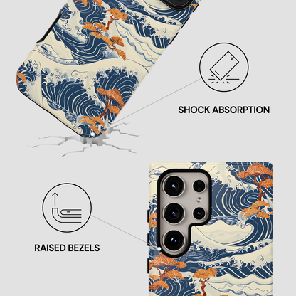 Phone case with wave and fish design, shock absorption, and raised bezels features. | Casenari