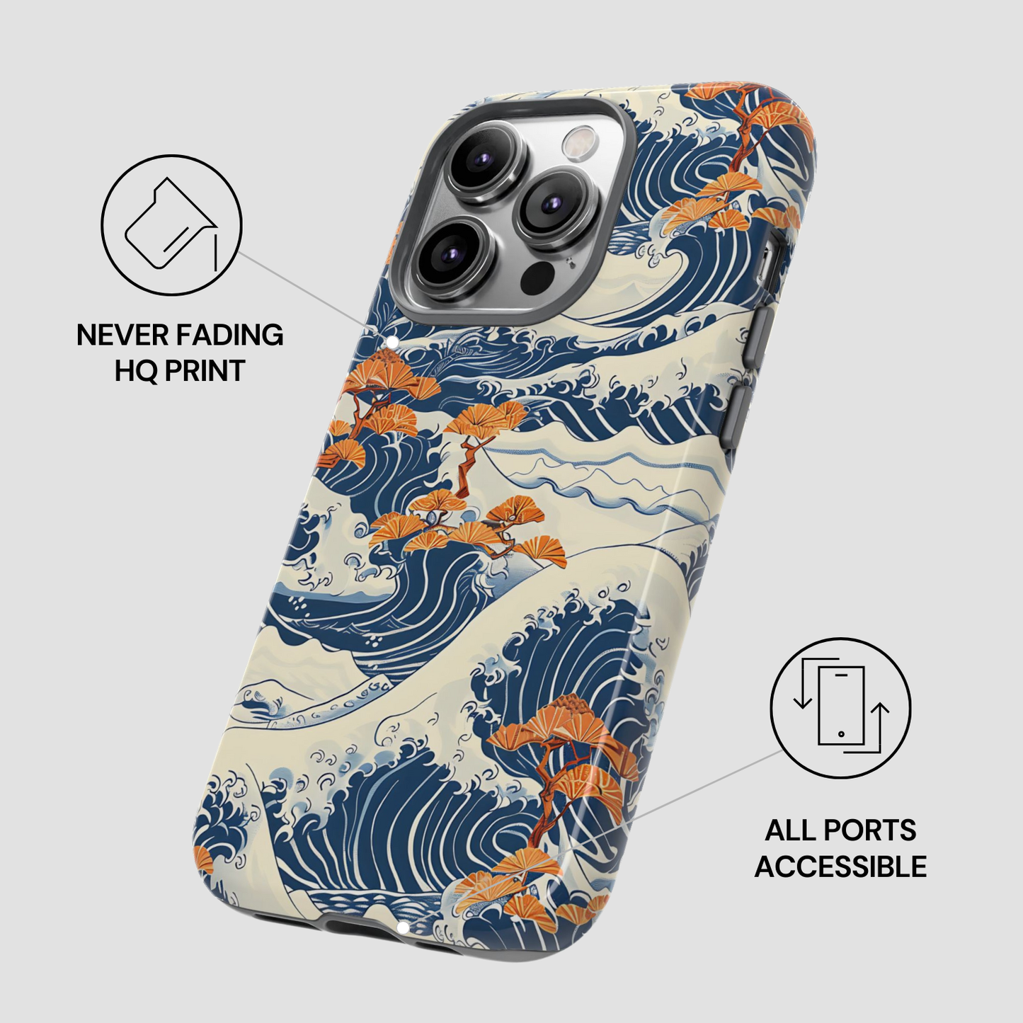 Phone case with wave and flower design on a white background | Casenari