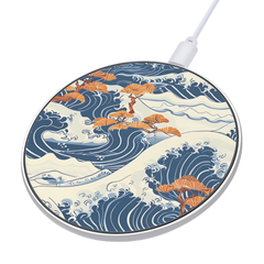 Wireless charger with wave and floral design on a white background | Casenari