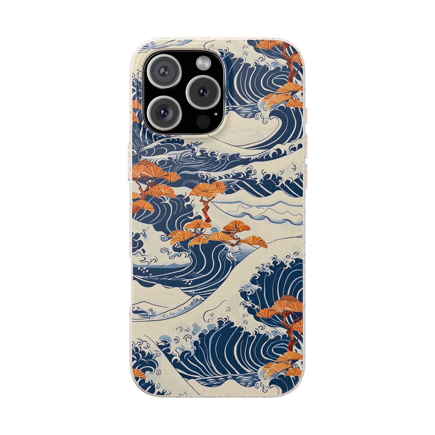 Phone case with wave and cherry blossom design on a white background Casenari
