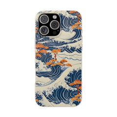 Phone case with wave and cherry blossom design on a white background Casenari