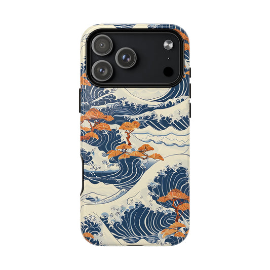 Phone case with wave and tree design on a white background | Casenari