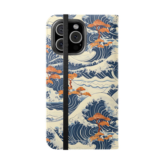 Phone case with wave and cherry blossom design on a white background | Casenari