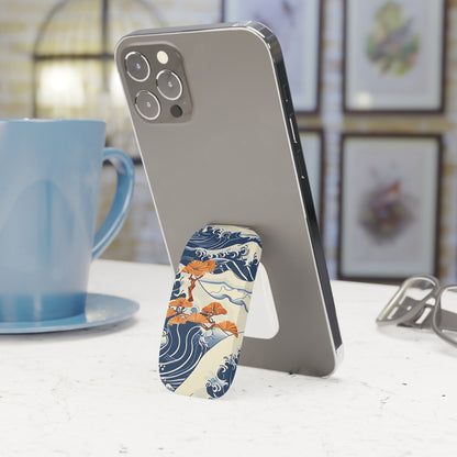 Phone case with wave design on a desk next to a blue mug | Casenari