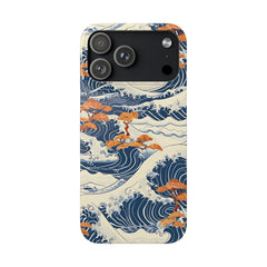 Phone case with wave and orange floral design on a white background | Casenari