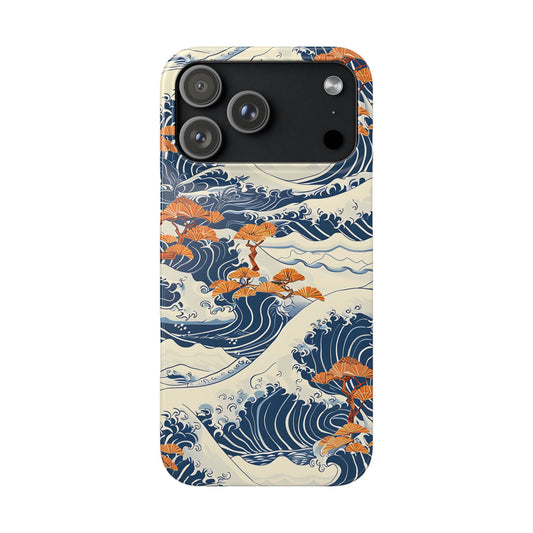 Phone case with wave and orange floral design on a white background | Casenari
