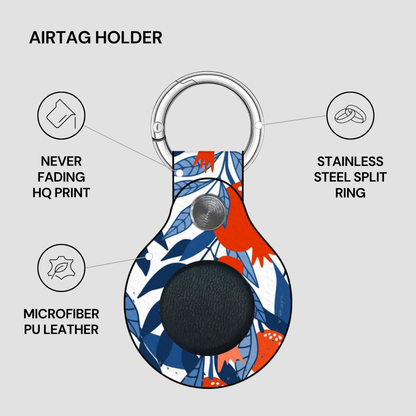 Airtag holder with colorful design on a gray background