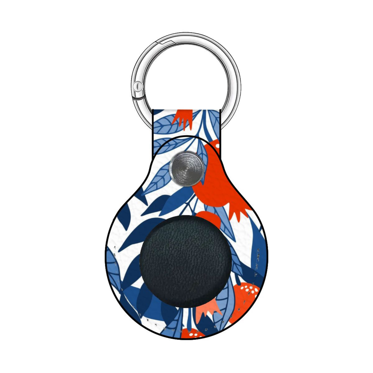 Keychain with a floral pattern and bird design on a white background