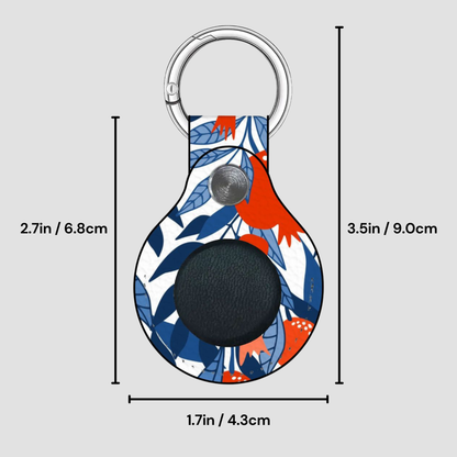 Keychain with floral pattern and measurements on a gray background