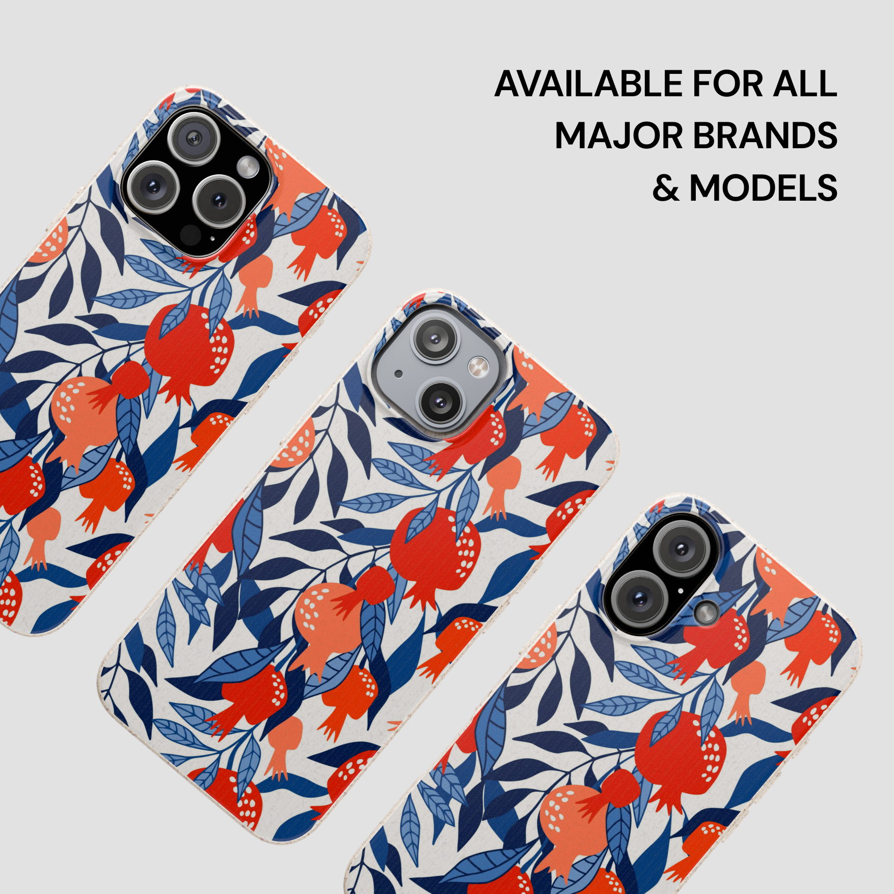 Phone case with pomegranate pattern on a white background