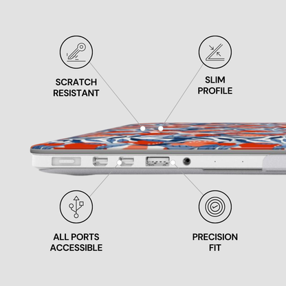 Laptop case with features labeled on a gray background