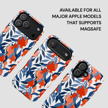Phone case with pomegranate pattern on a light gray background