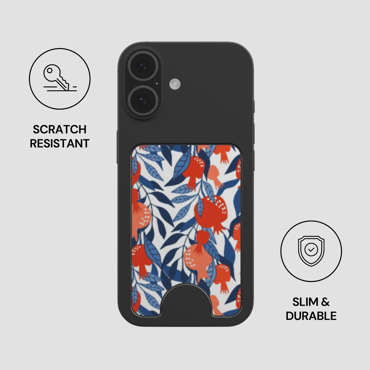 Pom Blossom Magnetic Wallet attached to the back of a phone showing slim and durable everyday use