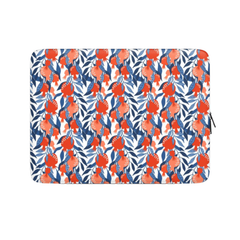 Floral patterned pouch with red and blue flowers on a white background