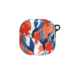 Round product with red and blue floral pattern on a white background
