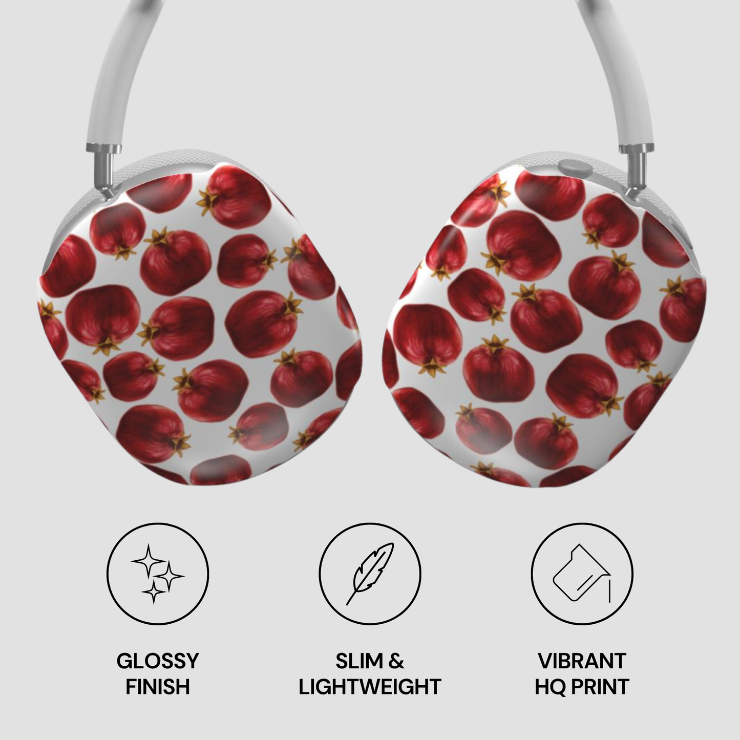 Headphones with pomegranate pattern on a white background