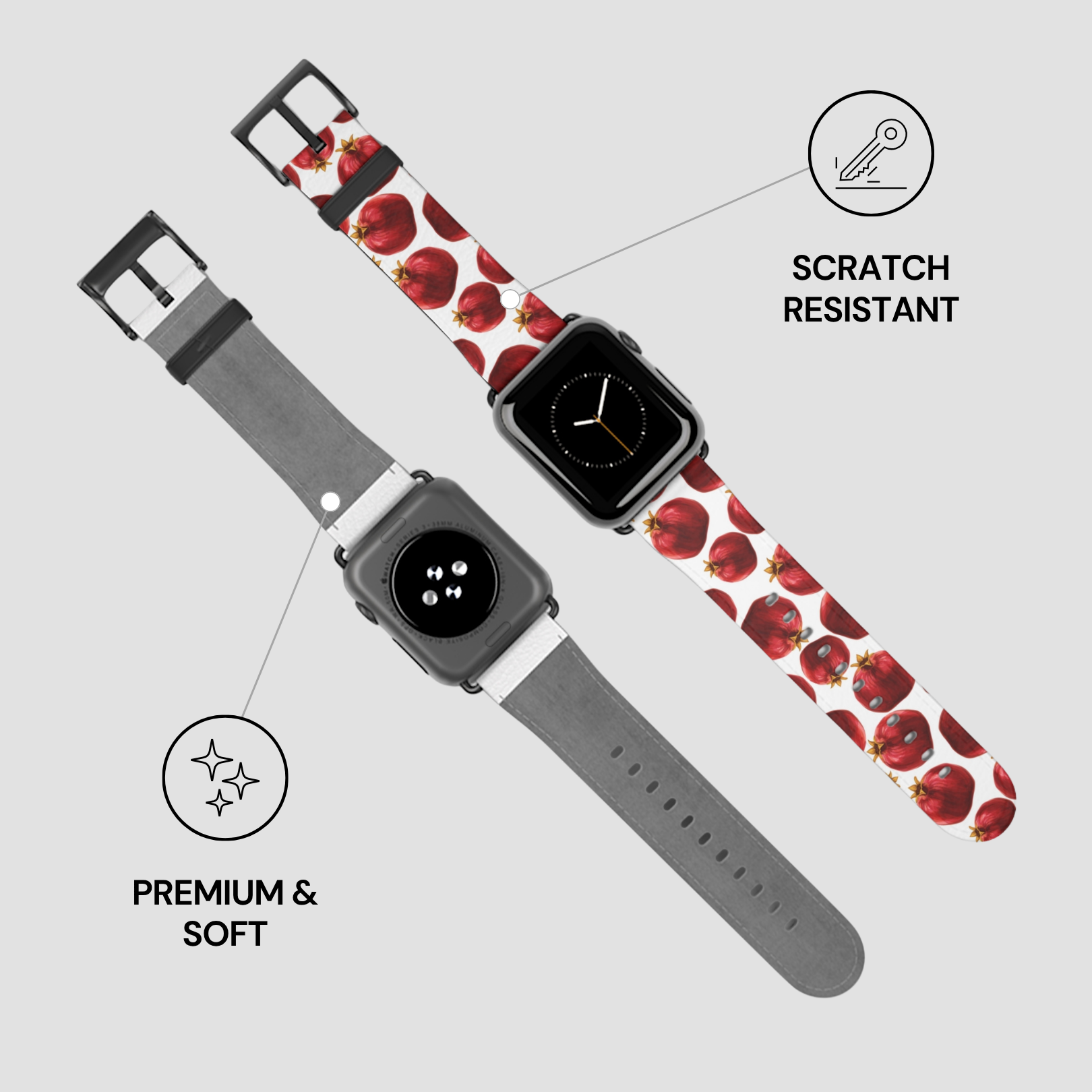 Smartwatch with a floral strap on a light gray background
