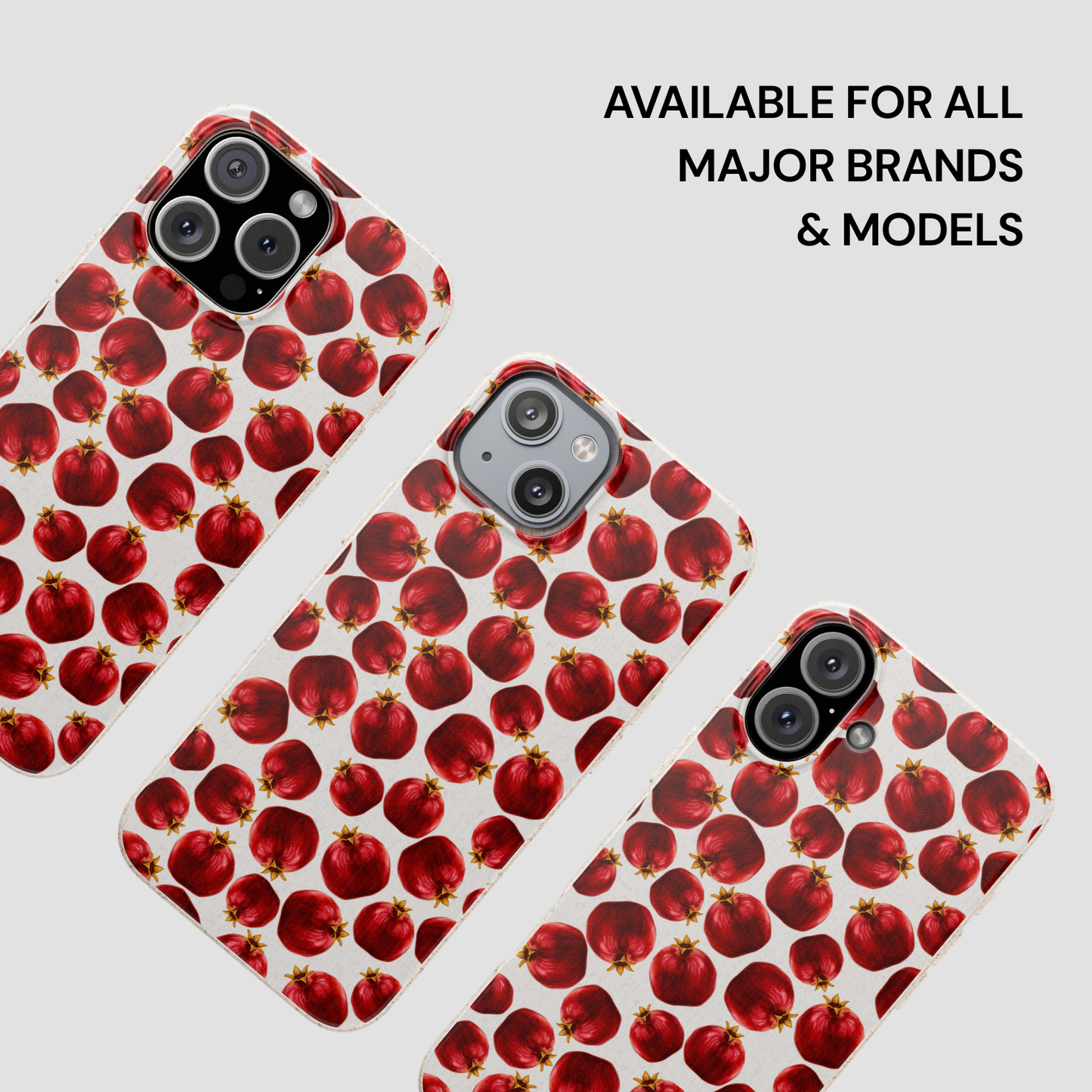 Phone cases with red fruit pattern on a white background