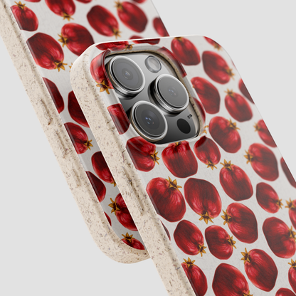 Phone case with red pomegranate pattern on a white background