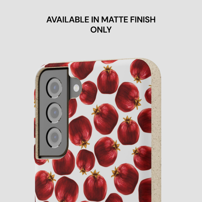 Phone case with red pomegranate pattern on a white background