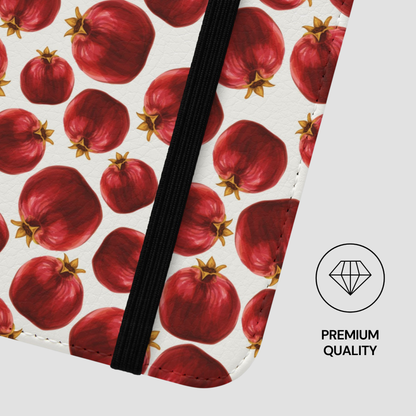 Patterned product with pomegranate design and 'Premium Quality' label.