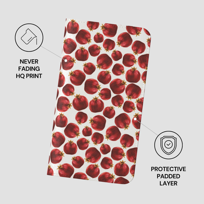 Phone case with red pomegranate pattern on a white background
