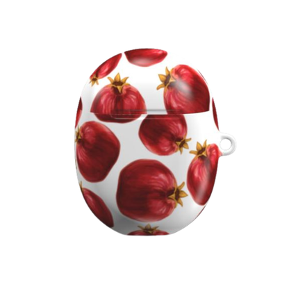 Round white case with red pomegranate pattern on a white background