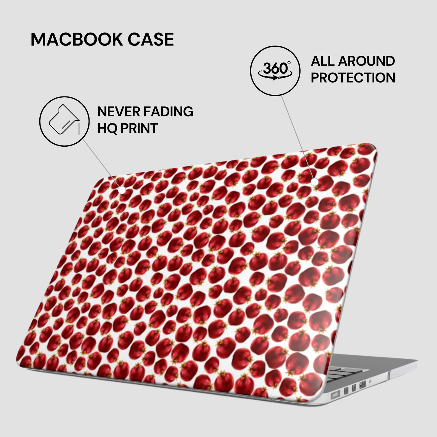Macbook case with red pattern on a white background