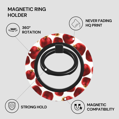 Magnetic ring holder with red fruit design on a white background