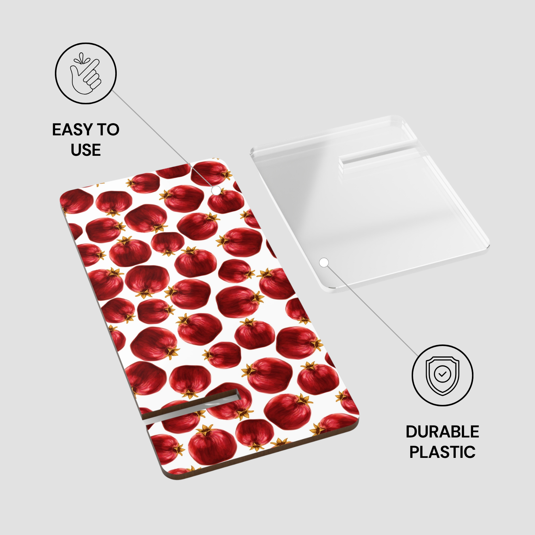 Phone case with red pomegranate pattern on a white background
