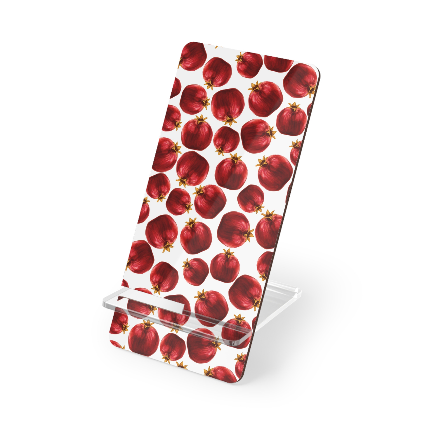 Phone stand with red pomegranate pattern on a white background