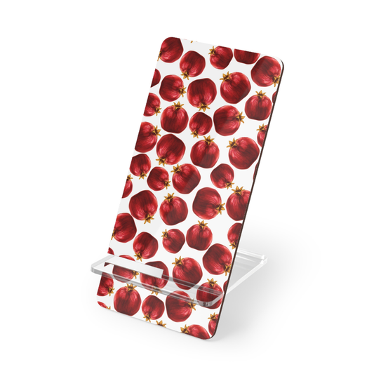 Phone stand with red pomegranate pattern on a white background