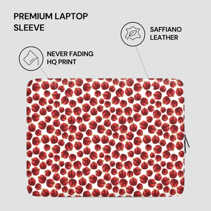 Laptop sleeve with red cherry pattern on a gray background
