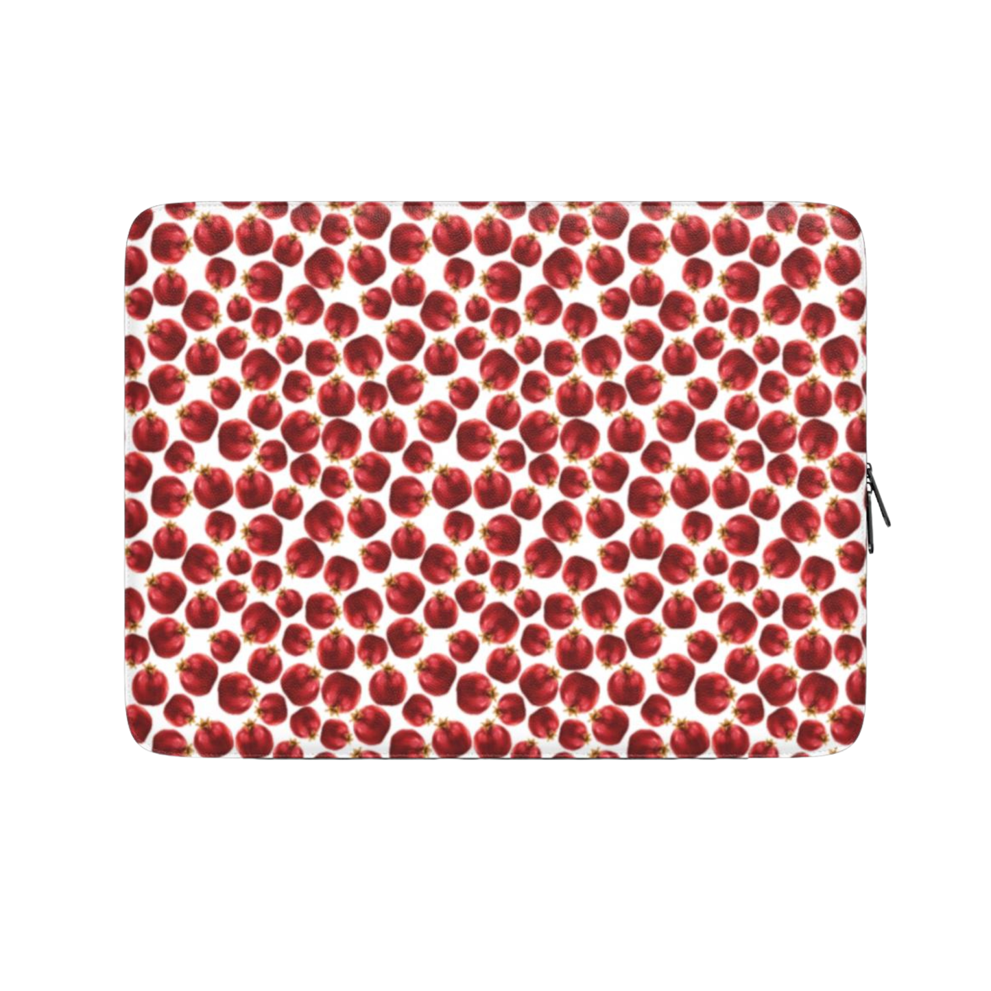 Laptop sleeve with red cherry pattern on a white background