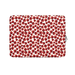 Laptop sleeve with red cherry pattern on a white background
