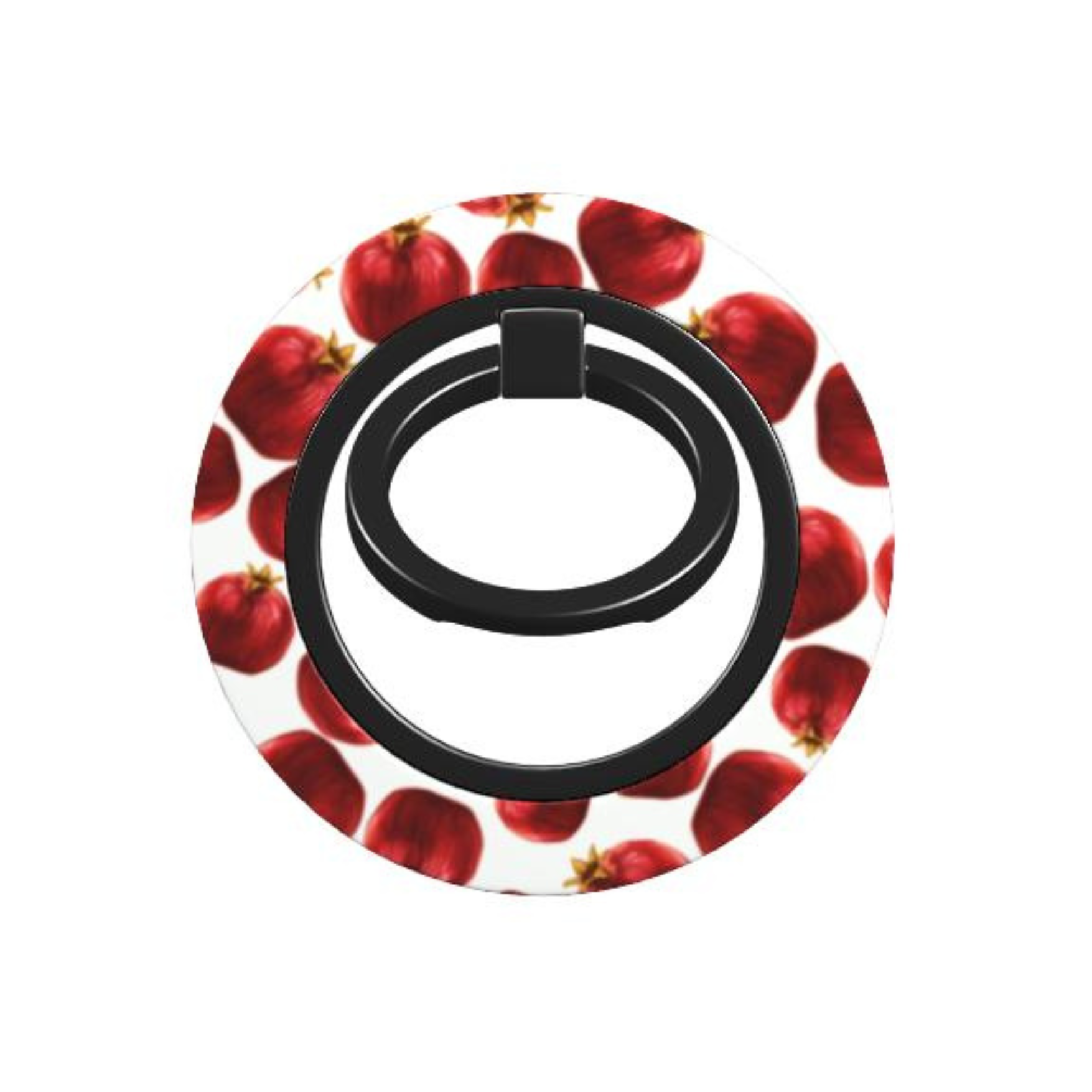 Phone ring holder with red apple design on a white background