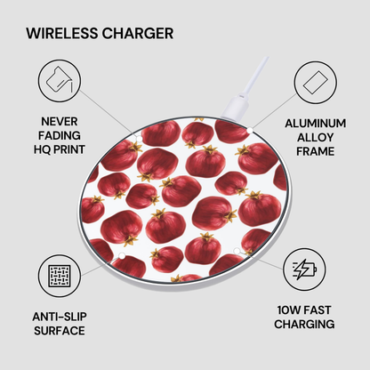Wireless charger with pomegranate pattern on a white background