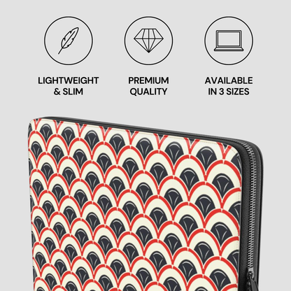 Laptop sleeve with geometric pattern on a light gray background