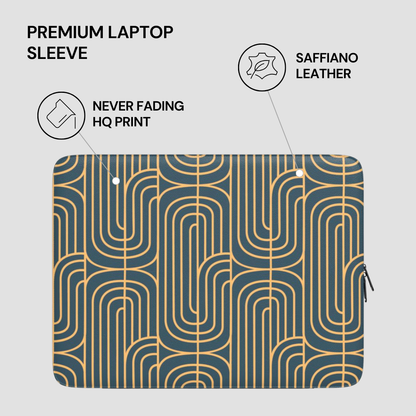 Laptop sleeve with geometric pattern on a light gray background