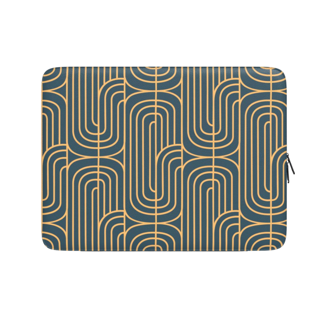 Laptop sleeve with geometric pattern on a white background