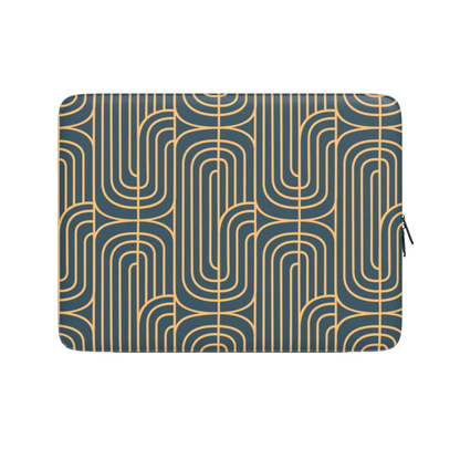 Laptop sleeve with geometric pattern on a white background