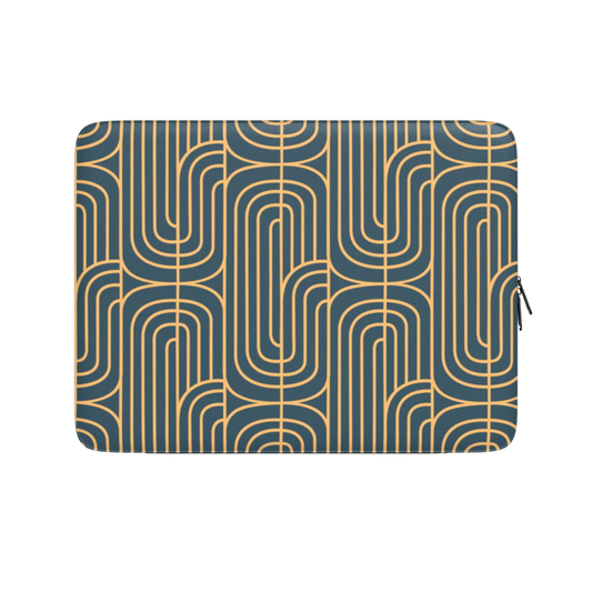 Laptop sleeve with geometric pattern on a white background