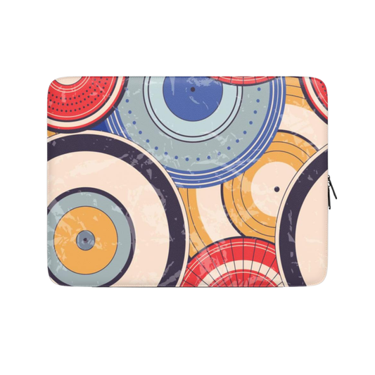 Colorful circular patterned pouch on a white background