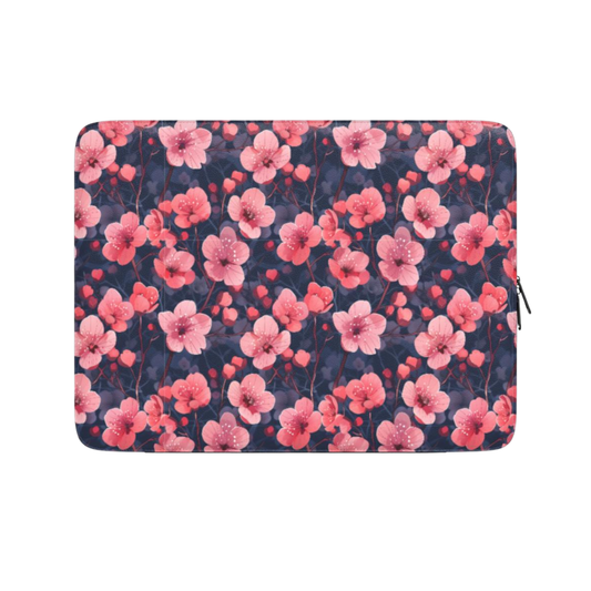 Floral patterned pouch with pink flowers on a dark background