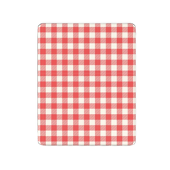 A rectangular tablet case with rounded corners, featuring a classic red and white gingham checkered pattern, shown on a plain white background.
